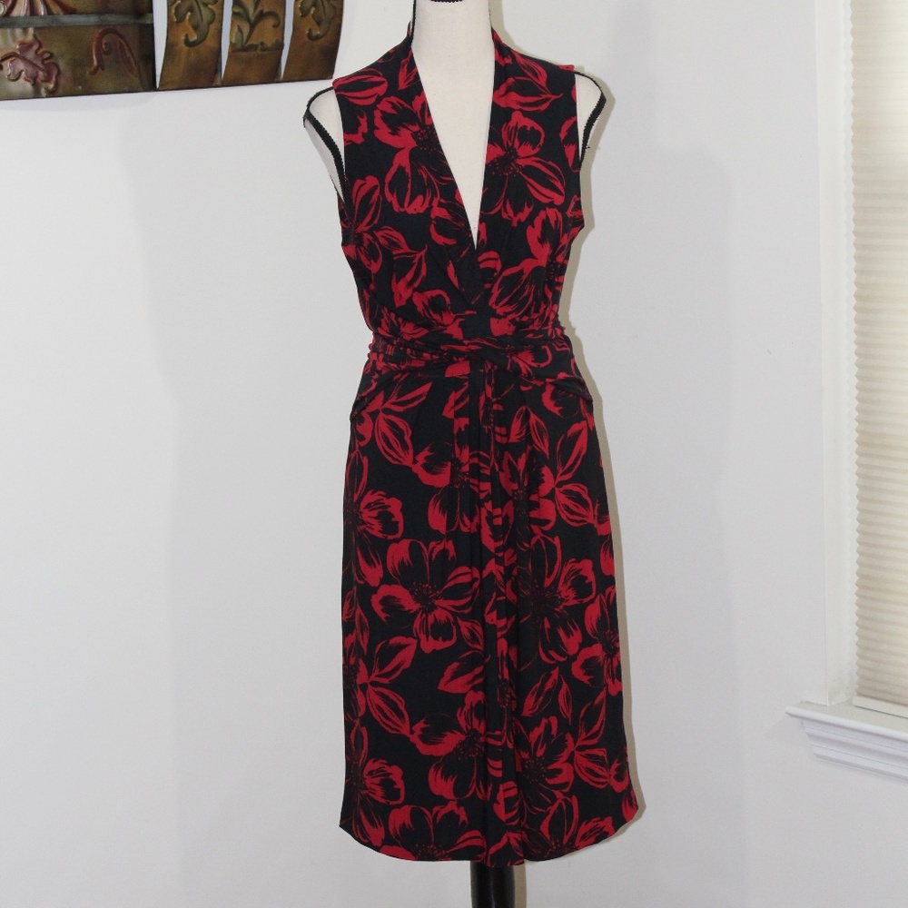 Norma Kamali, Faux Wrap Floral Jersey Dress